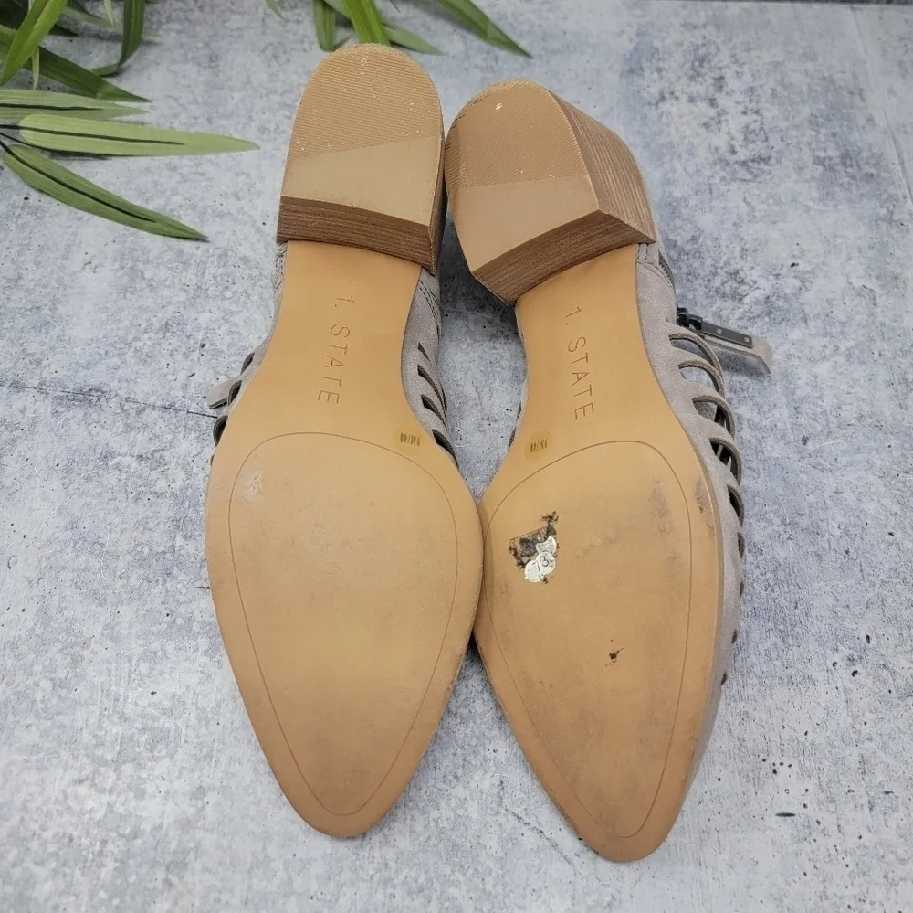1.State | Taupe Leather Cutout Ankle Booties Size 9